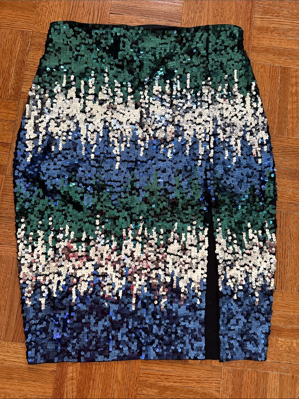 Express Sequin Ombre Pencil Skirt - Green, Blue & Silver
